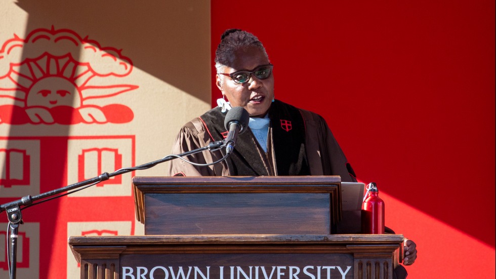 Professor Noliwe Rooks addresses the audience at Convocation.