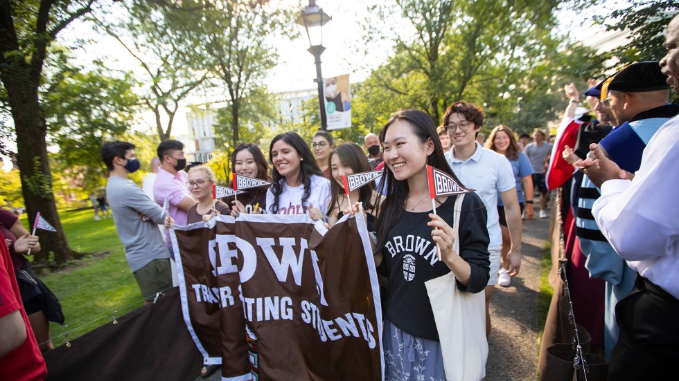 Transfer and visiting students participate in the Convocation procession.