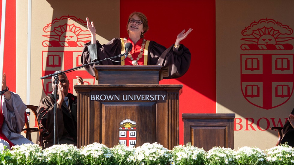 President Christina H. Paxson addresses the audience at Convocation.